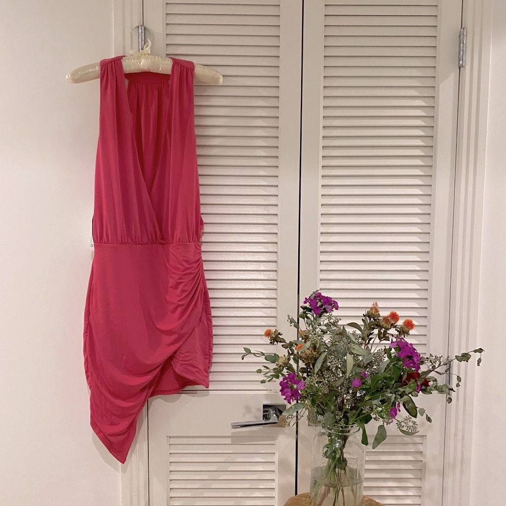 BEBE SLINKY DEEP V KNIT DRESS